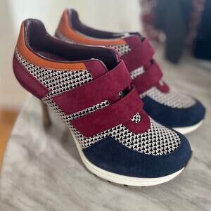 Sneex The Blake Navy Burgundy Orange Limited Edition Sneaker Heel ASO Jane Fonda